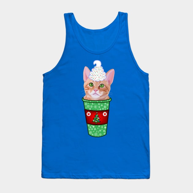 Christmas Peppermint Mocha Ginger Cat Coffee Tank Top by Art by Deborah Camp